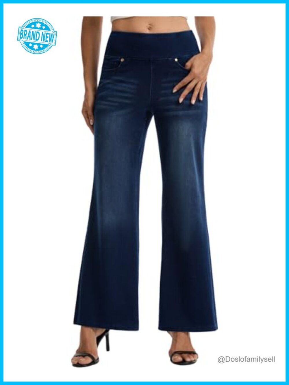Stretchy High Waisted Bell Bottom Jeans Tummy Control Pull On Flare Leggings